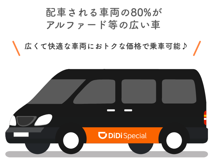 配車される車両の80%がアルファード等の広い車